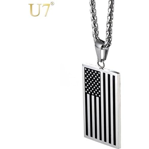 U7 American Flag,USA Patriot Freedom Stars and Stripes 4th of july Dog Tag Pendant Necklace,Gift,Men Jewelry,Stainless Steel,P72