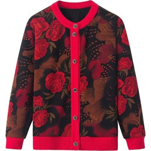 Middle-aged Womens Warm Jacket Winter Coat Plus fleece Sweater One fleece Sweater Cardigan Single-breasted Sweaters outerwear