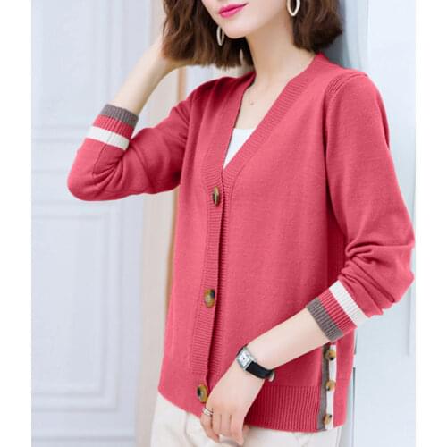 PEONFLY Women Knitted Fashion Loose Sweater 2020 Autumn Winter V Neck Single Breasted Long Sleeve Solid Harajuku Female Cardigan