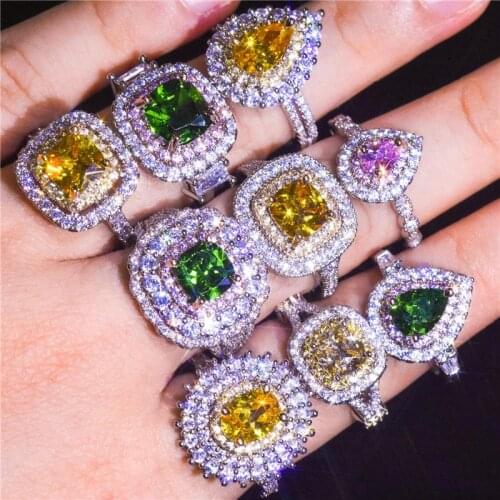 Pink/Yellow/Green Water Drop Zircon Rings For Women Wedding Jewelry Vintage Fashion Geometric Stone Engagement Promise Ring Gift