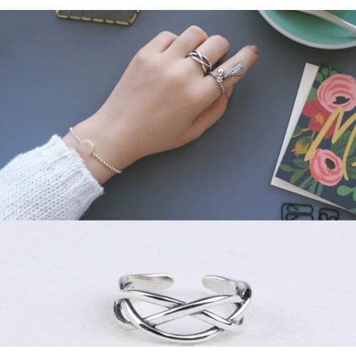 Retro 925 Sterling Silver Japan Koreas simple Intertwined Crossover Statement Ring Wide Index Finger Rings Costume Jewelry