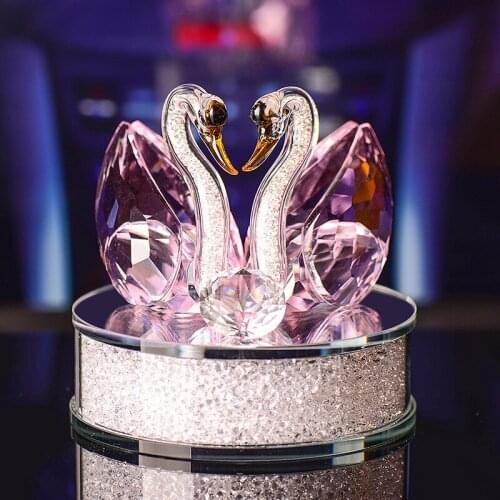 1 PAIR CRYSTAL GLASS ANIMAL SWAN FIGURINES PAPERWEIGHT FENG SHUI CRAFTS FIGURINE ART COLLECTION FOR HOME WEDDING DECOR