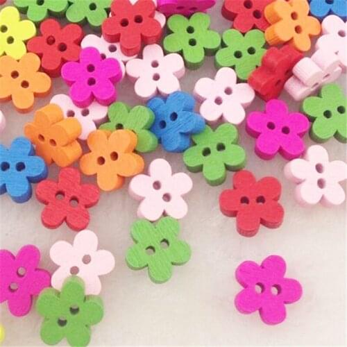 100pcs Mixed Colorful Flower Flatback DIY Wooden Buttons Sewing Craft Scrapbooking Wood Sewing Buttons accessori WB90