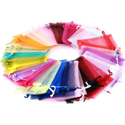 100pcs/lot 7x9 9x12 10x15 13x18cm wedding christmas drawable organza bags jewelry packaging display & pouches J15