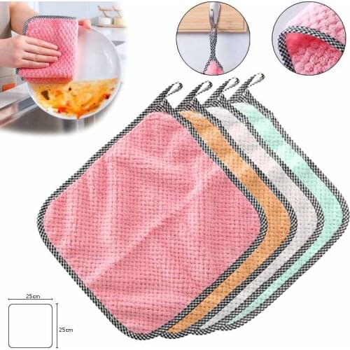 5pcs Kitchen Rags Gadgets Microfiber Towel Cleaning Cloth Non-stick Oil Thickened Household Cleaning Cloth Can Absorb Washing