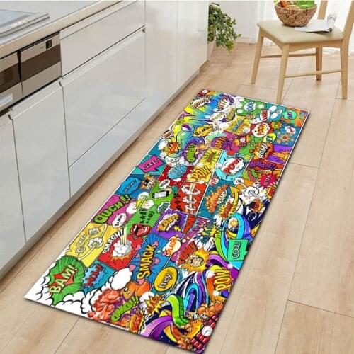 Alphabet Graffiti Flannel Non Slip Bath Mat Entrance Doormat Home Kitchen Carpet Color Printing Decoration Living Room Soft Rug