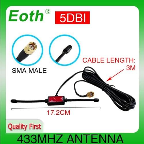 GPRS GSM Antenna High Gain 5dBi 433mhz Eightwood DAB/DAB+ Car Radio fm Amplified CMMB Patch Aerial 3M Cable SMA Male broadcast