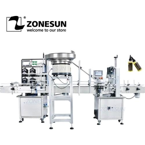 ZONESUN Automatic Production Line With Cap Feeder 4 Heads Liquid E-juice Eye Drop Perfume Filling And Capping Machine