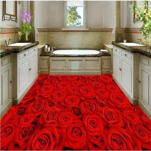 Beibehang custom flooring 3D romantic red rose floor decorative painting waterproof anti-skid thickening bathroom 3D floor tiles