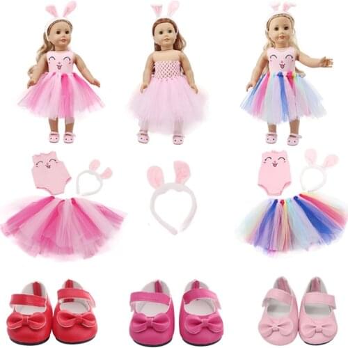 FreeShipping E-packet 3 Set Clothes Kitten Pink Skirt+Head Bands For 18 Inch & 43 Cm Born Doll Accessories (Include the shoes)