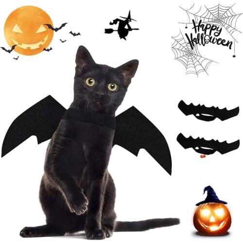 S/M/L Black Cat Dog Bat Wings Cute Funny Pet Halloween Costumes With Pumpkin Bells Halloween Decoration Kid Pets Gift Dress Up