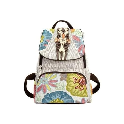 Hot National string appliques women shopping backpacks!Nice bohemian prints lady Casual Hasp backrack All-match canvas backruck