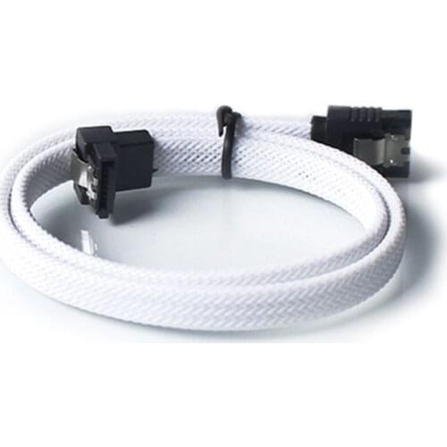 50CM SATA 3.0 III SATA3 7pin Data Cable Right Angle 6Gb/s SSD Cables HDD Hard Disk Data Cord with Nylon Sleeved (White)