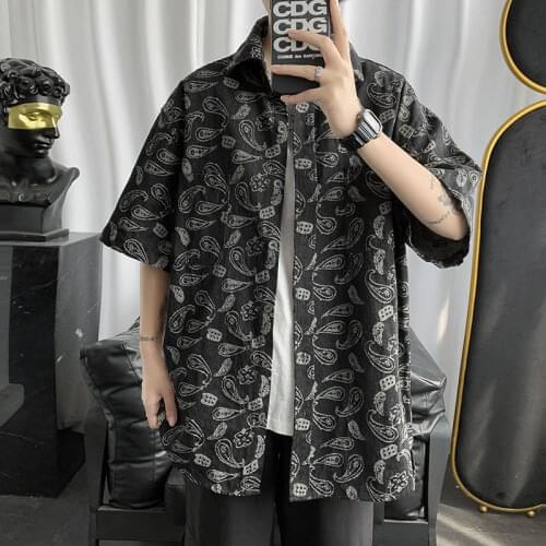 Cashew Flower Shirt For Men Spring Summer Lapel Short Sleeve Coat Casual Loose Trend Shirts Thin Half-sleeved Shirts Plus Size