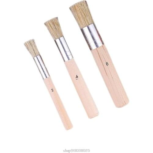 Wooden Stencil Brush Set 3Pcs Natural Bristle Template Paint Brushes for Acrylic Oil Watercolor Art Painting on Wood Wal F24 21