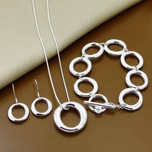 Classic Jewelry Sets 925 Sterling Silver Fashion O Round Shape Necklace Bracelet Earrings Sets Fine Jewelry