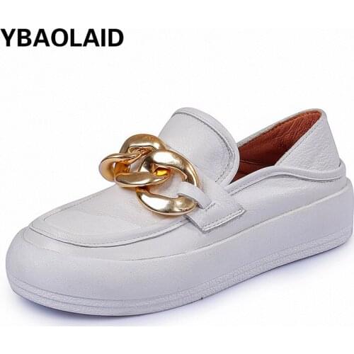 Leather Round Toe Muller Shoes New First Layer Cowhide Metal Buckle Waterproof Platform Thick Bottom Increased White Shoes