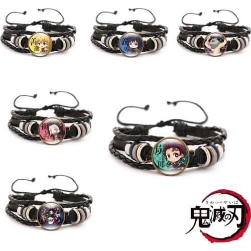 Anime Demon Slayer Kimetsu No Yaiba Bracelet Kamado Tanjirou Cosplay Leather Bracelet Bangle for Women Men Jewelry Gift