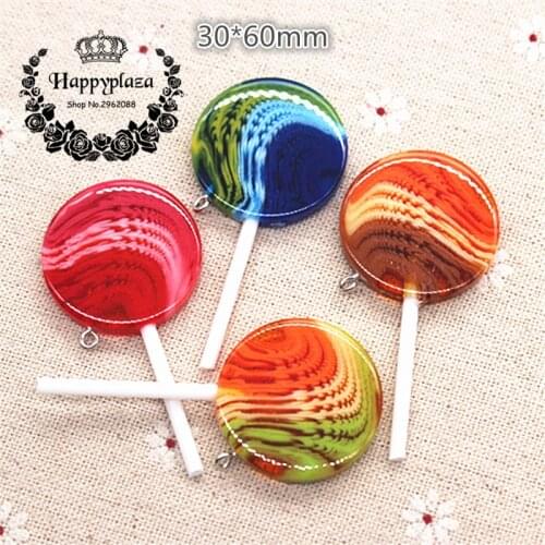 5pcs Kawaii 3D New Resin Candy Lollipop Miniature Food Art Supply DIY Craft Decoration,30*60mm