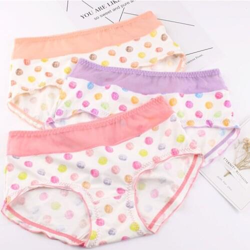 Cool breathable underwear female cuecas Japanese sweet girl cartoon waisted polka dot printed color gauze briefs women panties