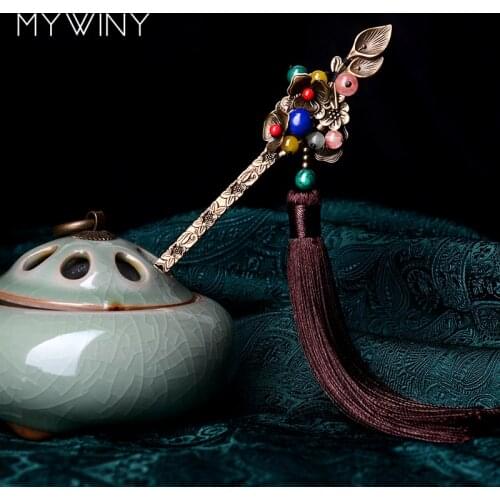 MYWINY Fashion brown vintage hairjewelry,chic Ethnic hairpins, for women hairjewelry ,New style Hair Sticks,gift
