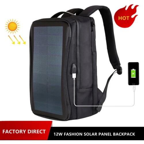 Solar Charging Business Backpack Men 12W Soft Flexible Black High-tec USB Superior bags Super cool different distinctive Design