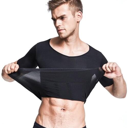 Mens Short Sleeve Top Muscle Vest Shaping Corset Tight Slimming Body Shapewear Thin Slim Tummy Belly Undershirts Gymclothing