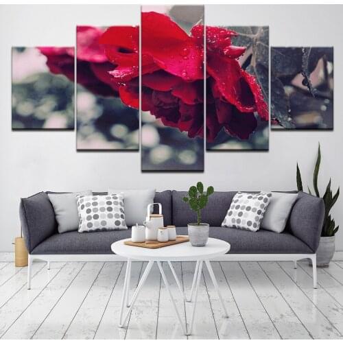 Wall Canvas Art Print Painting Poster Wall Picture 5 Panel Red Rose Flowers Frame For Home Decoration Painting Kids Room Artwork