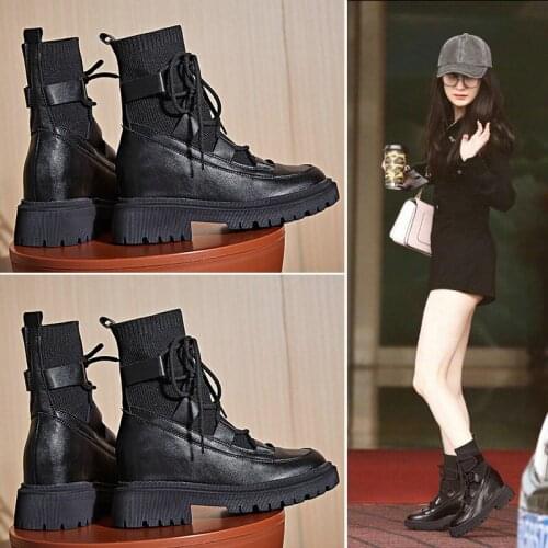2021 New Mid-tube Boots Martine Increase Wool Boots Womens Shoes Cowhide Leather Short Knight Boots