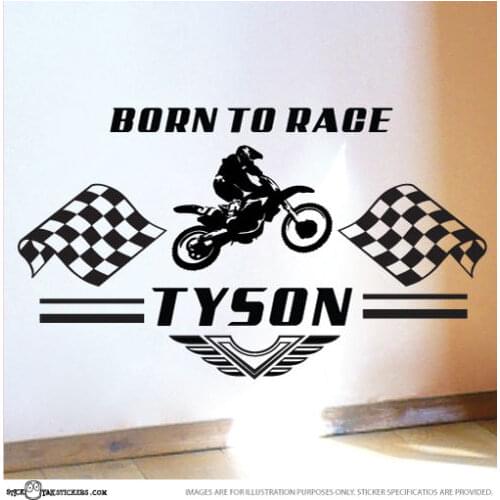 Personalize Custom Name BORN TO RACE NURSERY Room Kids Wall Sticker Automobile Decals - BIKE Wall Stickers for kids room D603