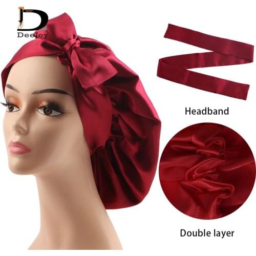 Custom brand name logo printed women virgin hair extensions hair wigs sleeping bonnets,double layer protect bonnet caps hats