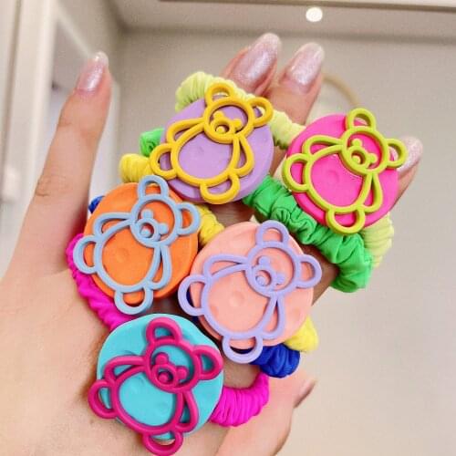 New Metal Hollow Color Bear Hair Tie Macaron Candy Color Cartoon Girl Elastic Rubber Band Fashion Women Hair Accessories