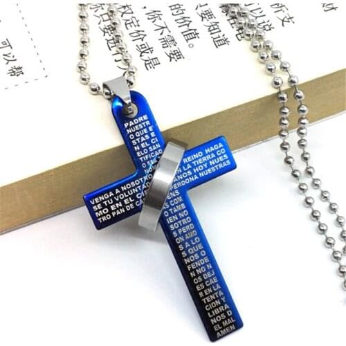 RONGQING 12Pcs/lot Bible Cross Pendant Titanium Steel Cross Pendant Necklace for Men Jewelry Wholesale