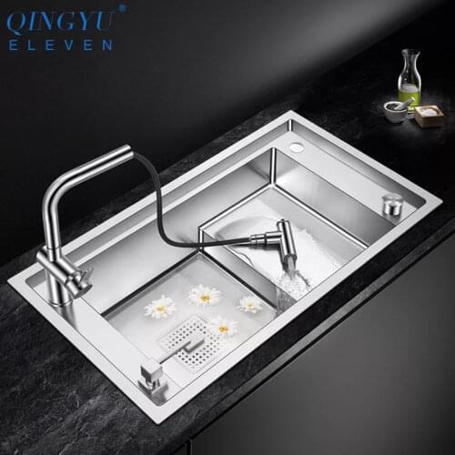 Stepped Sink 304 Stainless Steel Kitchen Sink 4mm Thickness 220mm Depth Large Size Handmade Brushed Luxury Stepped Kitchen Sinks