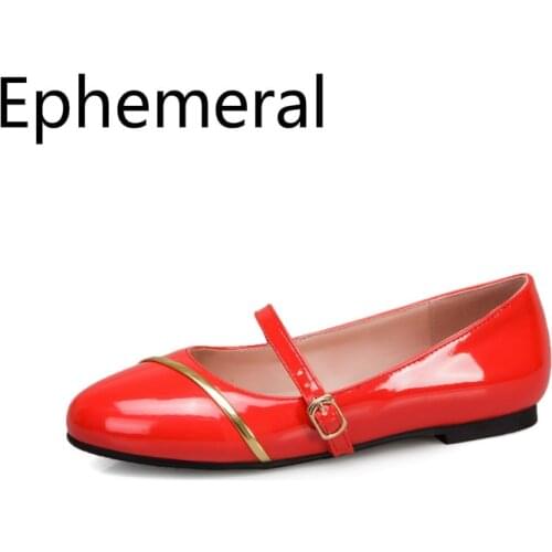 Ladies Slip-ons Patchwork Buckle Flats Round Toe Patent Leather Plus Sizes 52-33 Single Shoes For Wide Feet Black White American