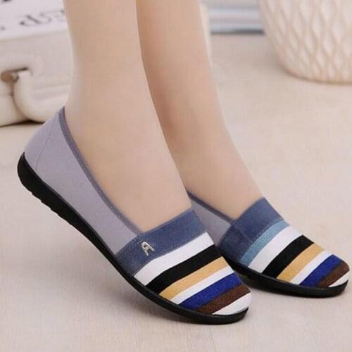 New Vogue summer Mothers shoes women Shallow Striped casual flats shoes breathable lightweight canvas Loafers shoes tyu7