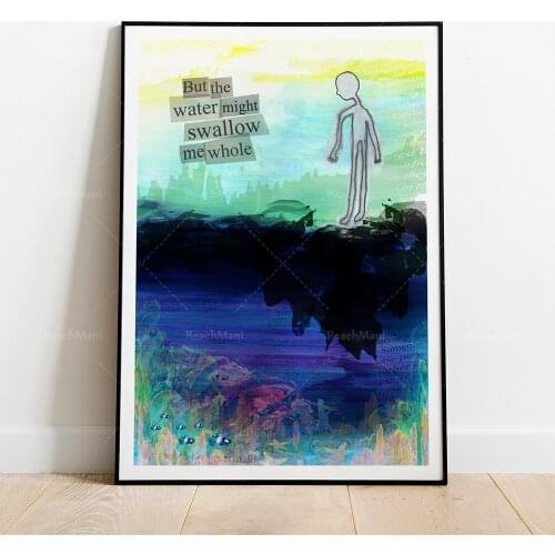 Inspirational creative poster-"Just Dive In", graphic designer, colorful, mental health decorative poster