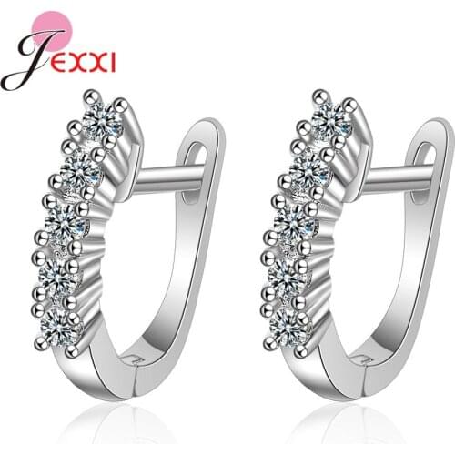 Simple Hoop Earrings For Women Crystal Zircon Row Thin Shiny Huggies Earring Geometric 925 Sterling Silver Ear Jewelry