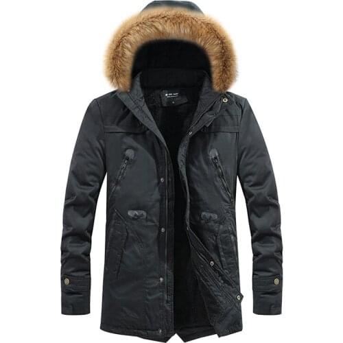 Winter MenS Cotton Coat MenS Long Section Plus Velvet Thick Cotton Jacket Hooded Middle-Aged Large Size Cotton Clothing Jacket