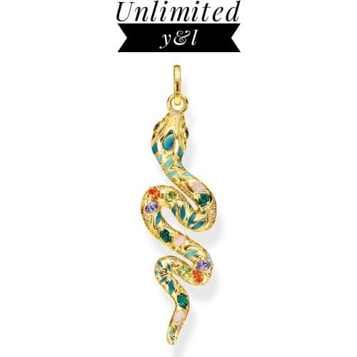 Gold Twisted Snake Pendant Pure 925 Sterling Silver Bright Zircon Boho Jewelry Accessories fit Necklace Women Men 2020 Wholesale