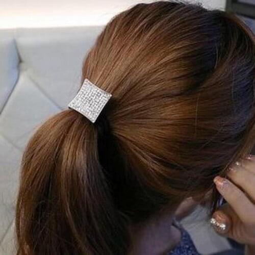 1pc Fashion Square Crystal Ponytail Holder Rhinestone Elastic Hair Rope Hairband New