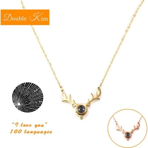 100 languages I love you Projection Deer Pendant Necklace Titanium Stainless Steel Inlaid Projection Trendy Women Jewelry Gift