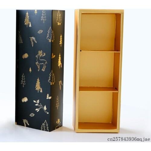 20pcs Black Biscuits Boxes Packaging Paper Boxes Macaron Pastry Cookies Box Hot Stamping Cake Gift Box Christmas 28.8*10.5*6cm