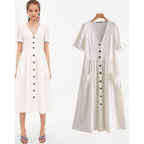 2019 summer new fashion womens cotton loose dress