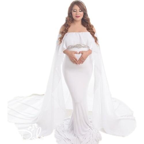 2020 Summer Maternity Photography Props Long Dress With Cape Slash Neck Stretchy Fitting Maternity Dresses For Photography
