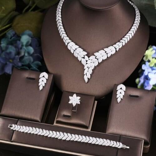 AccKing 4pcs Bridal Zirconia Full Jewelry Sets For Women Party, Luxury Dubai Nigeria CZ Crystal Wedding Jewelry Sets