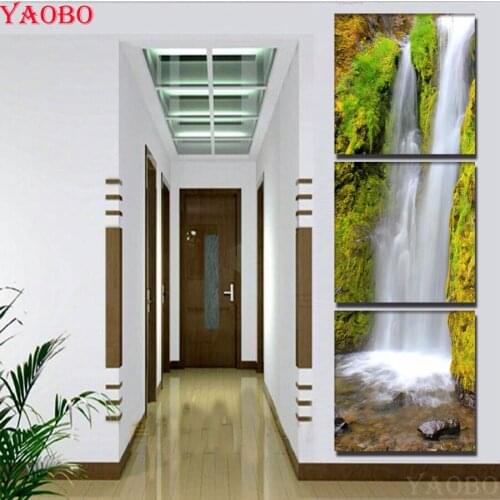 3pcs/set 5D diy diamond painting Natural waterfall landscape full square round drill diamond embroidery mosaic picture wall art