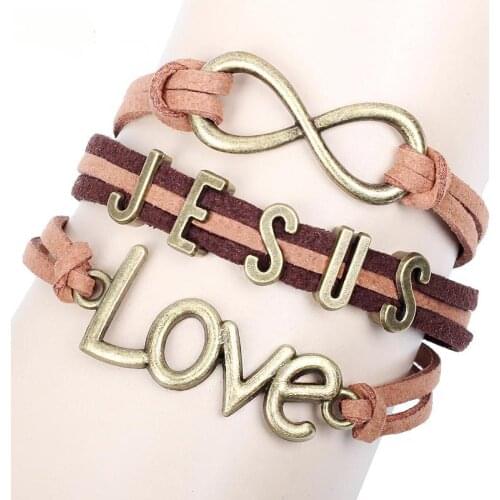 Infinity Bracelets JESUS Multi Layer Bracelets Leather JESUS LOVE Combination Pattern Charm Bracelets