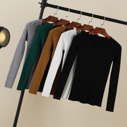 2021 korean style long sleeve top sweaters for women fashion tops clothing sweaters v neck black white pullovers knitted blouses