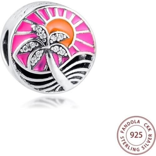 Authentic 925 Sterling Silver Tropical Sunset Charms Beads for Jewelry Making Fit Original Bracelet Women Jewellery